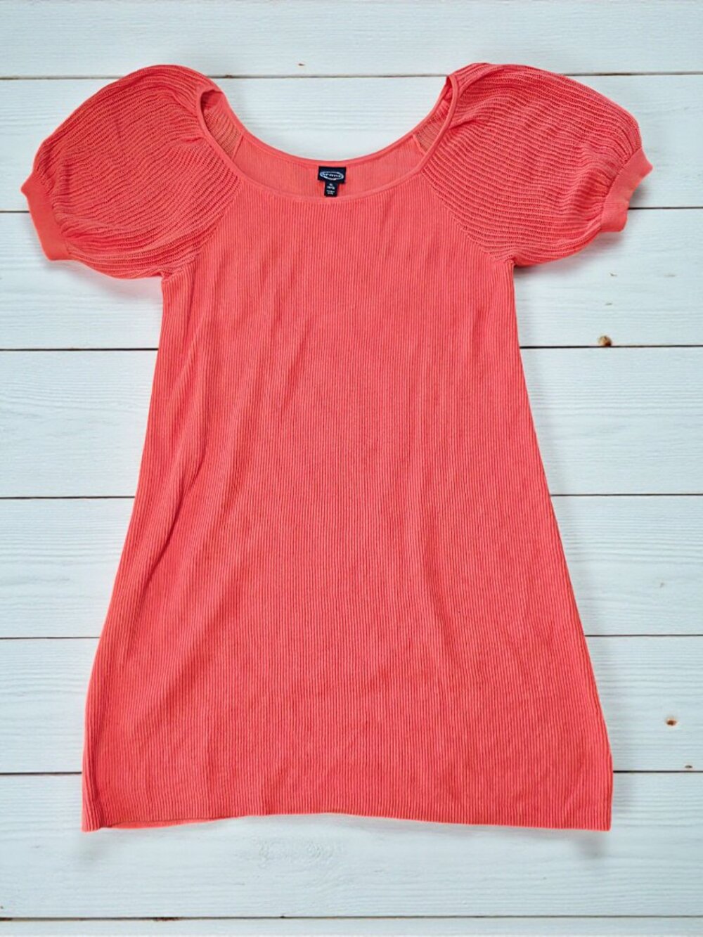 Coral Colored Ribbed Knit Scoop Neck Summer Dress – Size XL (16-18)